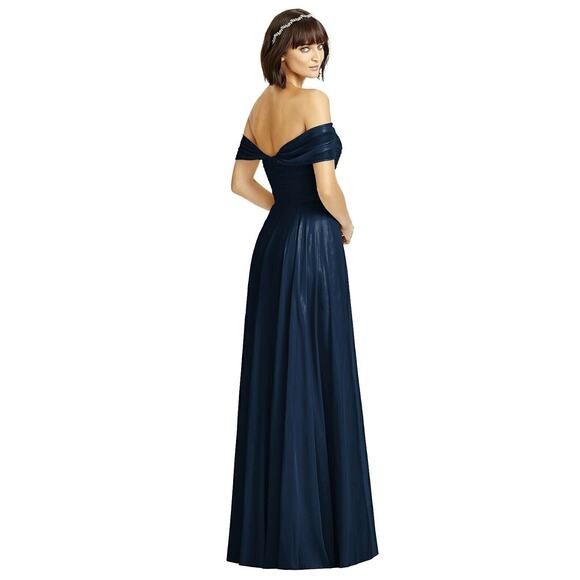 DESSY COLLECTION NEW $284 Off-The-Shoulder Draped Chiffon Maxi Dress 2970 Size 8 - Picture 4 of 4
